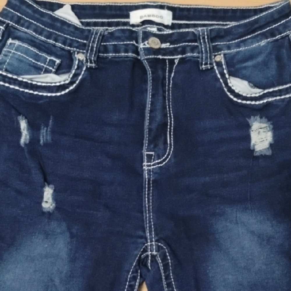 BAMBOO Dark Blue Distressed Boyfriend Jeans